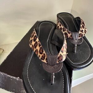 Donald J. Pliner Leopard Print Sandals Brown and Black